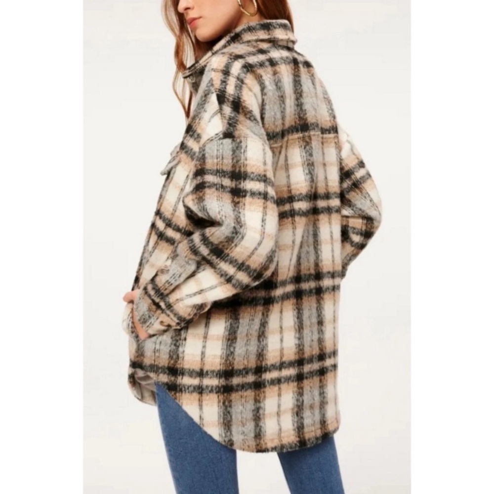 NEW Good American Gray and Cream Plaid Shacket Coat Size 2XL 3XL - Picture 9 of 10